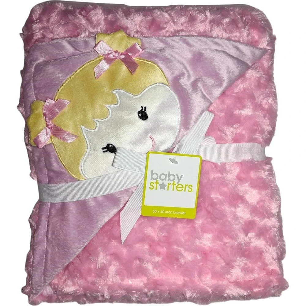 Baby Starter's Pink‎ Rosette Girl Blanket Blonde Bows Soft Velour Lovey NWT